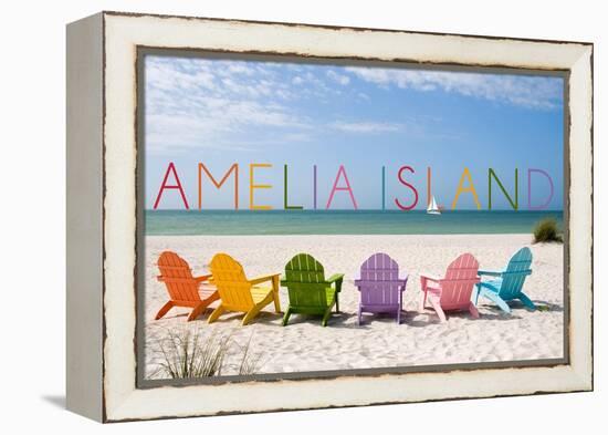 Amelia Island, Florida - Colorful Beach Chairs-Lantern Press-Framed Stretched Canvas