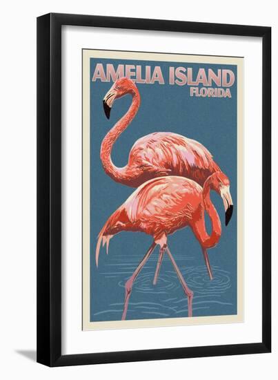 Amelia Island, Florida - Flamingo - Letterpress-Lantern Press-Framed Premium Giclee Print
