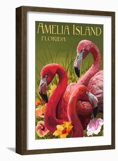 Amelia Island, Florida - Flamingos-Lantern Press-Framed Art Print