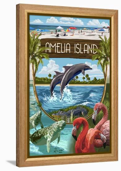 Amelia Island, Florida - Montage-Lantern Press-Framed Stretched Canvas