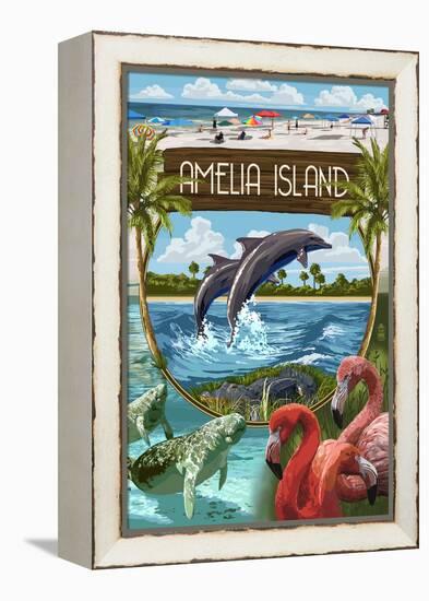 Amelia Island, Florida - Montage-Lantern Press-Framed Stretched Canvas