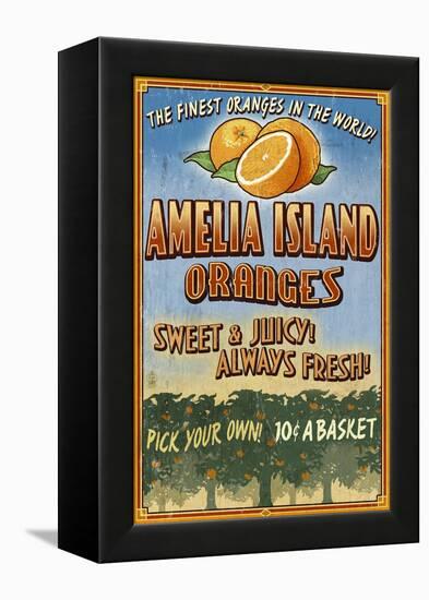 Amelia Island, Florida - Orange Grove - Vinatge Sign-Lantern Press-Framed Stretched Canvas