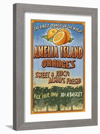 Amelia Island, Florida - Orange Grove - Vinatge Sign-Lantern Press-Framed Art Print