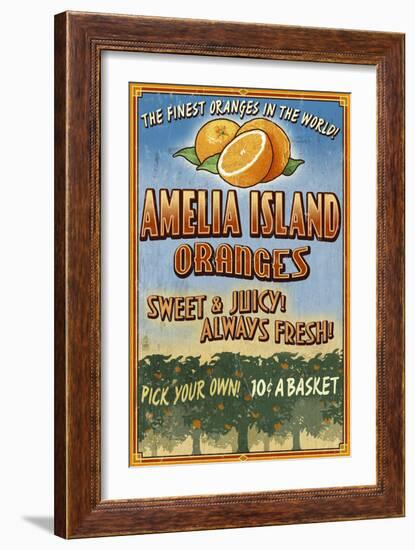 Amelia Island, Florida - Orange Grove - Vinatge Sign-Lantern Press-Framed Art Print