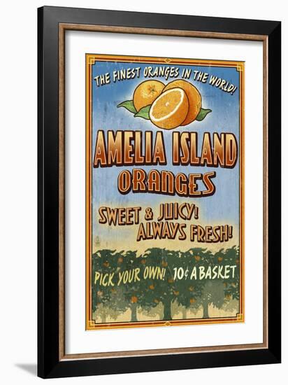 Amelia Island, Florida - Orange Grove - Vinatge Sign-Lantern Press-Framed Art Print