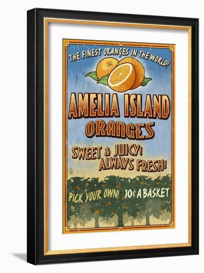 Amelia Island, Florida - Orange Grove - Vinatge Sign-Lantern Press-Framed Art Print