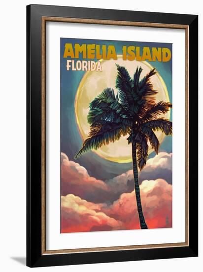 Amelia Island, Florida - Palm and Moon-Lantern Press-Framed Art Print