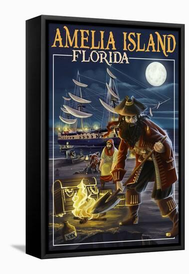 Amelia Island,Florida - Pirate and Treasure-Lantern Press-Framed Stretched Canvas