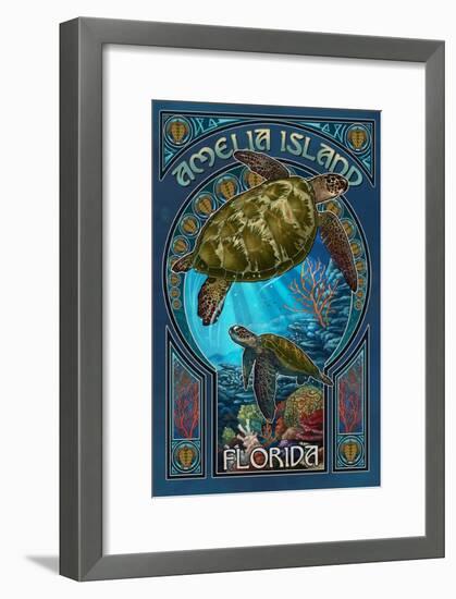 Amelia Island, Florida - Sea Turtle Art Nouveau-Lantern Press-Framed Art Print