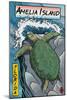 Amelia Island, Florida - Sea Turtle - Woodblock Print-Lantern Press-Mounted Art Print