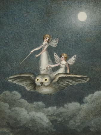 Two Fairies Standing on the Back of an Owl Beneath a Moon' Giclee Print - Amelia  Jane Murray | Art.com