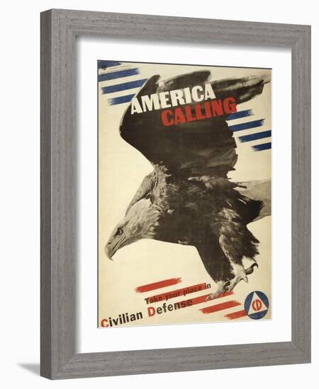 America Calling, Take Your Place in Civilian Defense, c.1941-Herbert Matter-Framed Art Print