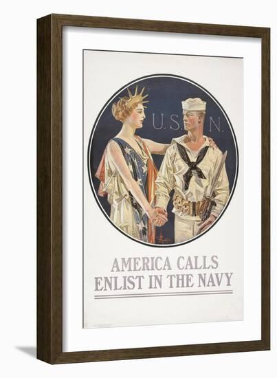 "America Calls, Enlist in the Navy" Poster, 1917-Joseph Christian Leyendecker-Framed Giclee Print