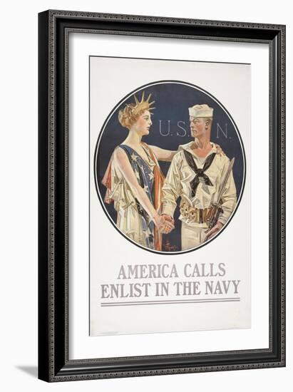 "America Calls, Enlist in the Navy" Poster, 1917-Joseph Christian Leyendecker-Framed Giclee Print