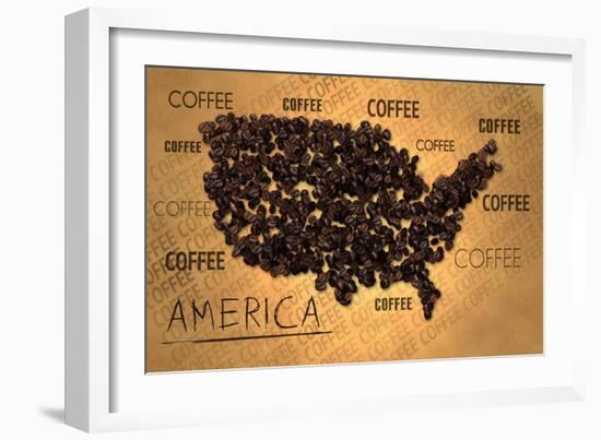 America Map Coffee Bean Producer on Old Paper-NatanaelGinting-Framed Art Print