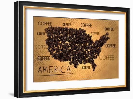 America Map Coffee Bean Producer on Old Paper-NatanaelGinting-Framed Art Print
