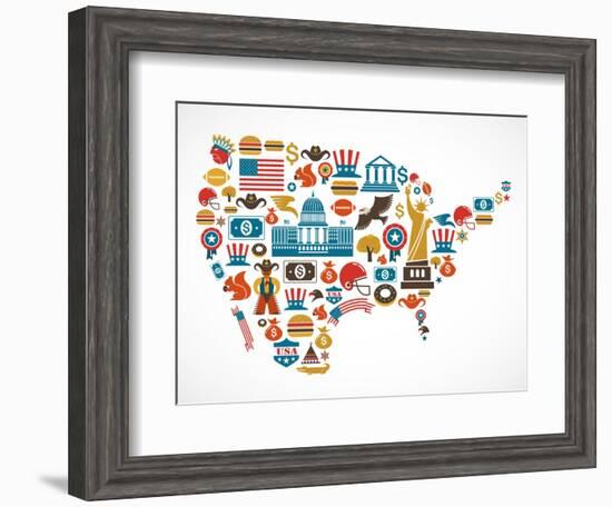 America Map With Many Icons-Marish-Framed Art Print