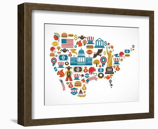 America Map With Many Icons-Marish-Framed Art Print