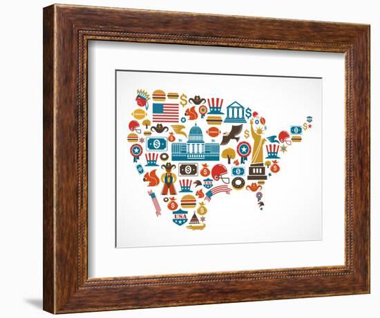 America Map With Many Icons-Marish-Framed Art Print