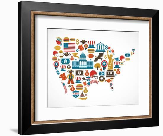 America Map With Many Icons-Marish-Framed Art Print