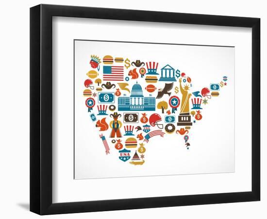 America Map With Many Icons-Marish-Framed Art Print