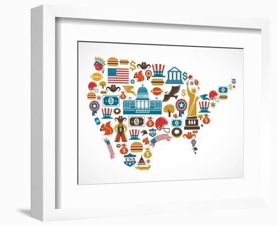 America Map With Many Icons-Marish-Framed Art Print