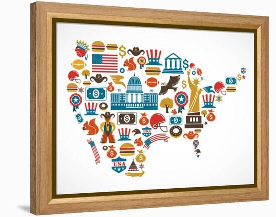 America Map With Many Icons-Marish-Framed Stretched Canvas