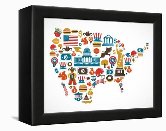 America Map With Many Icons-Marish-Framed Stretched Canvas