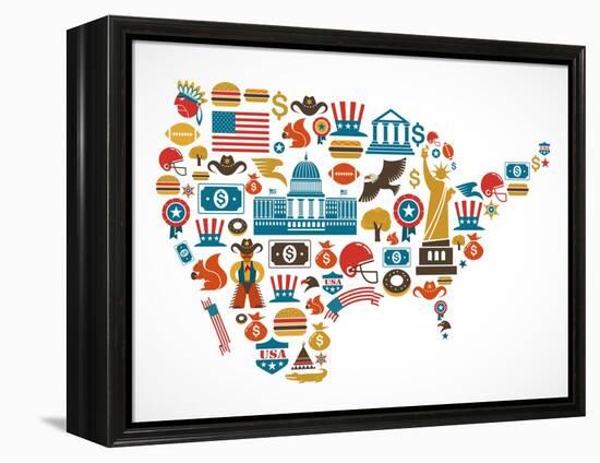 America Map With Many Icons-Marish-Framed Stretched Canvas