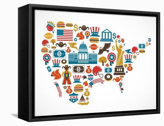 America Map With Many Icons-Marish-Framed Stretched Canvas