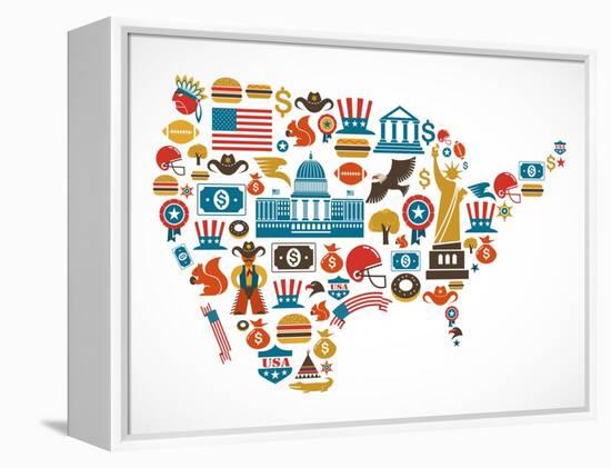 America Map With Many Icons-Marish-Framed Stretched Canvas