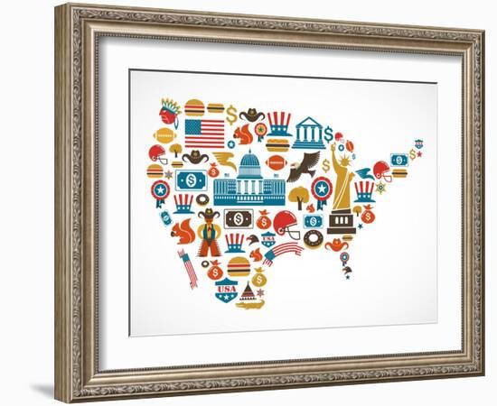 America Map With Many Icons-Marish-Framed Art Print