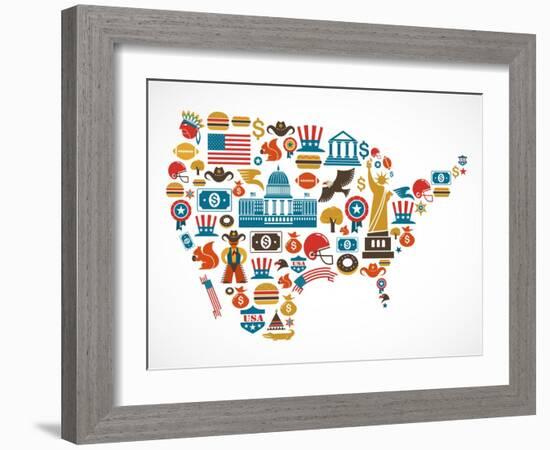 America Map With Many Icons-Marish-Framed Art Print