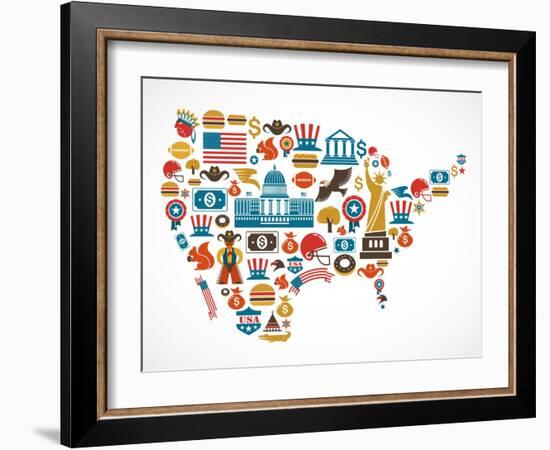 America Map With Many Icons-Marish-Framed Art Print