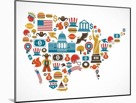 America Map With Many Icons-Marish-Mounted Art Print