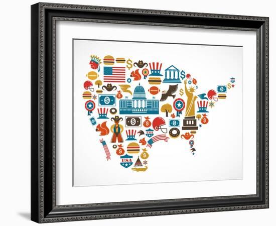 America Map With Many Icons-Marish-Framed Art Print