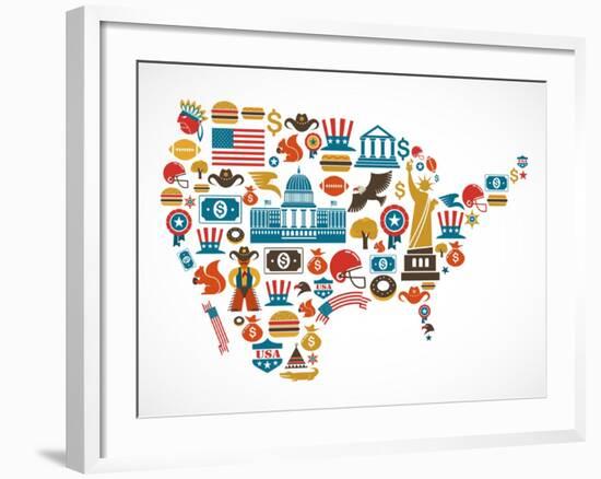 America Map With Many Icons-Marish-Framed Art Print