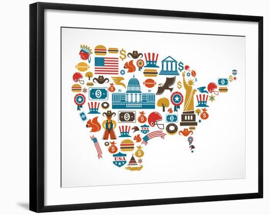 America Map With Many Icons-Marish-Framed Art Print