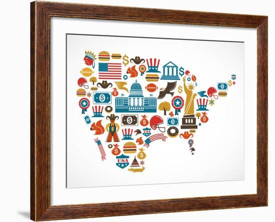 America Map With Many Icons-Marish-Framed Art Print