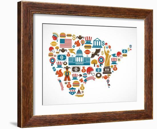 America Map With Many Icons-Marish-Framed Art Print