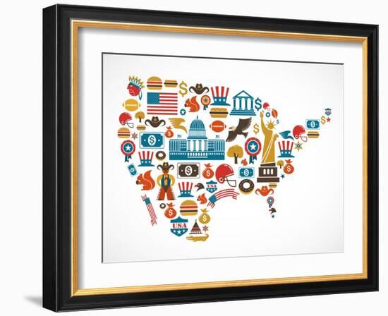 America Map With Many Icons-Marish-Framed Art Print