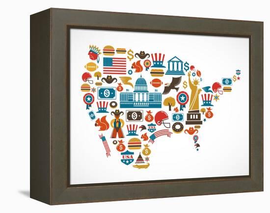 America Map With Many Icons-Marish-Framed Stretched Canvas