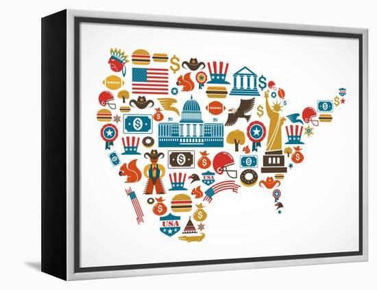 America Map With Many Icons-Marish-Framed Stretched Canvas