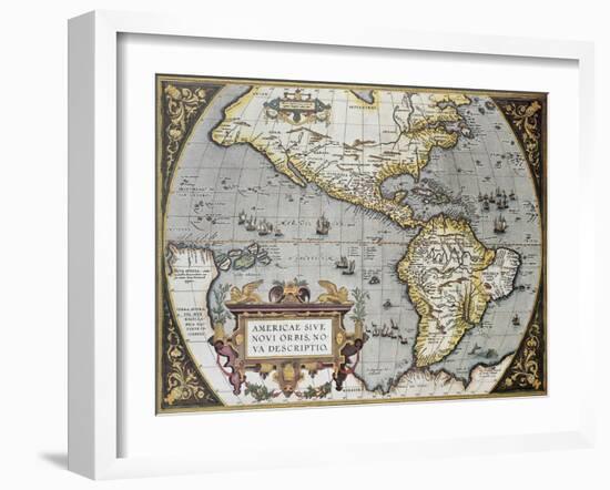 America Old Map, From Theatrum Orbis Terrarum, The First Atlas In The World-marzolino-Framed Art Print