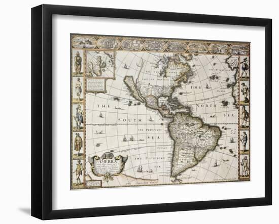 America Old Map With Greenland Insert Map. Created By John Speed. Published In London, 1627-marzolino-Framed Art Print