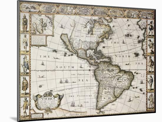 America Old Map With Greenland Insert Map. Created By John Speed. Published In London, 1627-marzolino-Mounted Art Print