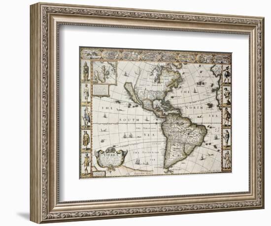 America Old Map With Greenland Insert Map. Created By John Speed. Published In London, 1627-marzolino-Framed Premium Giclee Print