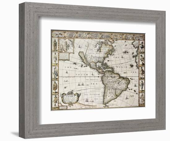 America Old Map With Greenland Insert Map. Created By John Speed. Published In London, 1627-marzolino-Framed Premium Giclee Print