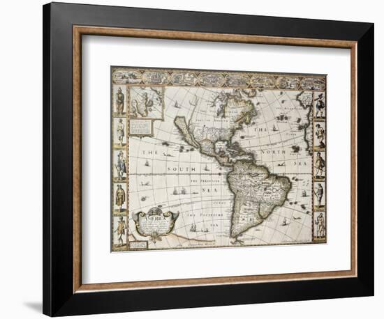 America Old Map With Greenland Insert Map. Created By John Speed. Published In London, 1627-marzolino-Framed Premium Giclee Print