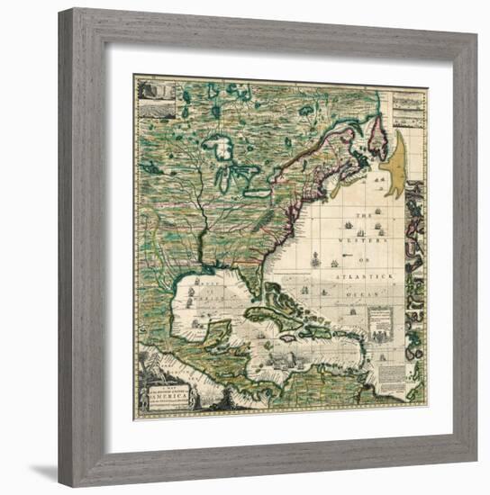 America Septentrionalis A Map of the British Empire in America, c.1733-Henry Popple-Framed Art Print